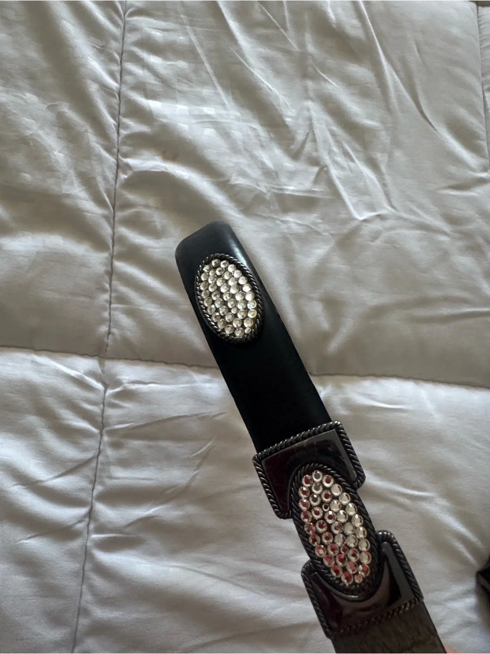 Simons Black leather  Belt with Sparkling Crystal Accents